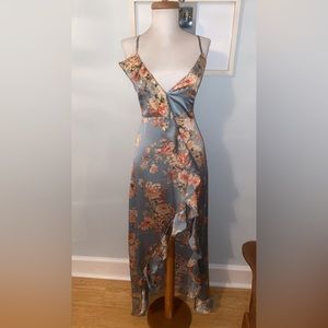 Blue Floral High-Low Formal Dress